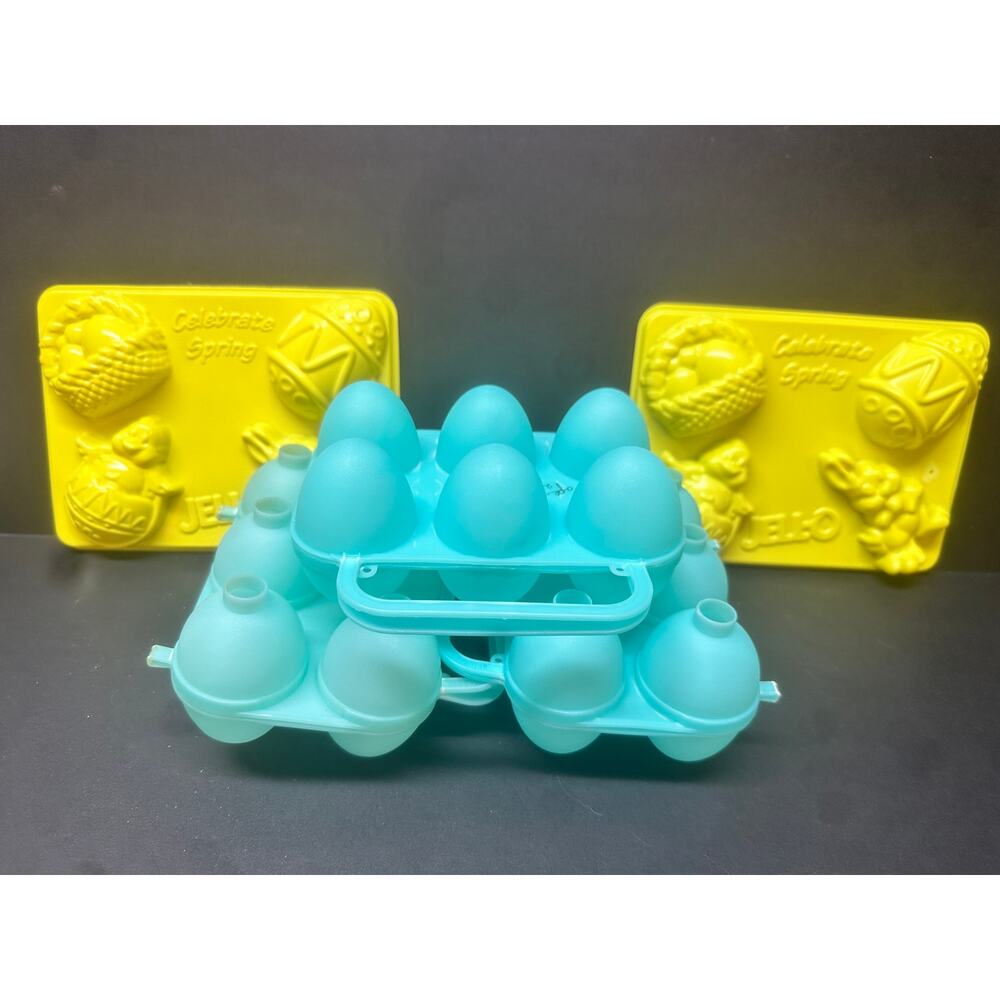 VTG 5X Jello Jiggler Molds 2 Celebrate Spring, 3 smooth eggs
